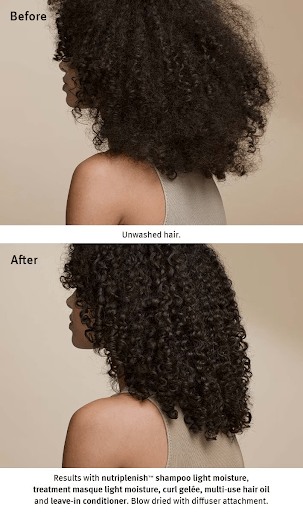 before and after of curly hair with Nutriplenish Curl Gelée