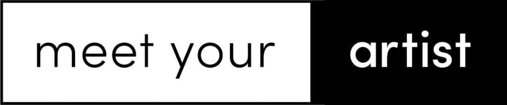 Text graphic with the words "meet your artist" in black and white.